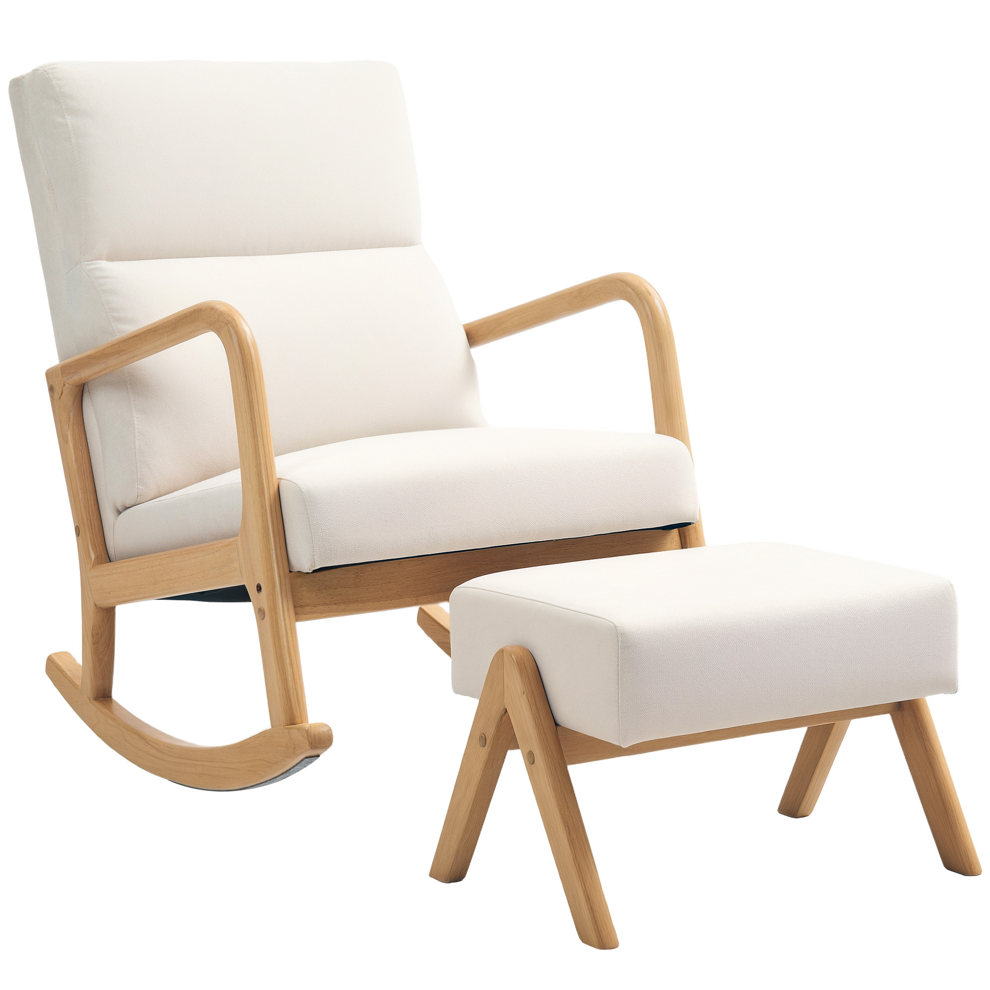 Ensemble De Meubles De Salon Mit 1 Schaukelstuhl Und 1 Hocker, Aus Polyester, Cremeweiß