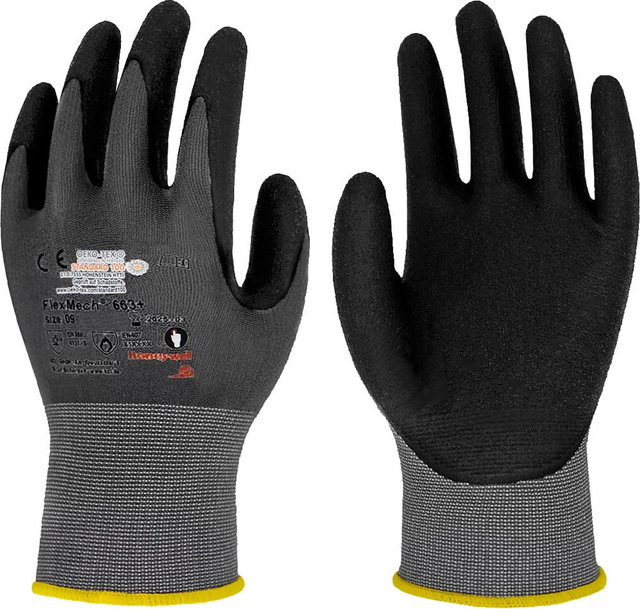 066308141E Handschuhe FlexMech 663 Größe 8 grau/schwarz Nylon/Elastan/ - Honeywell