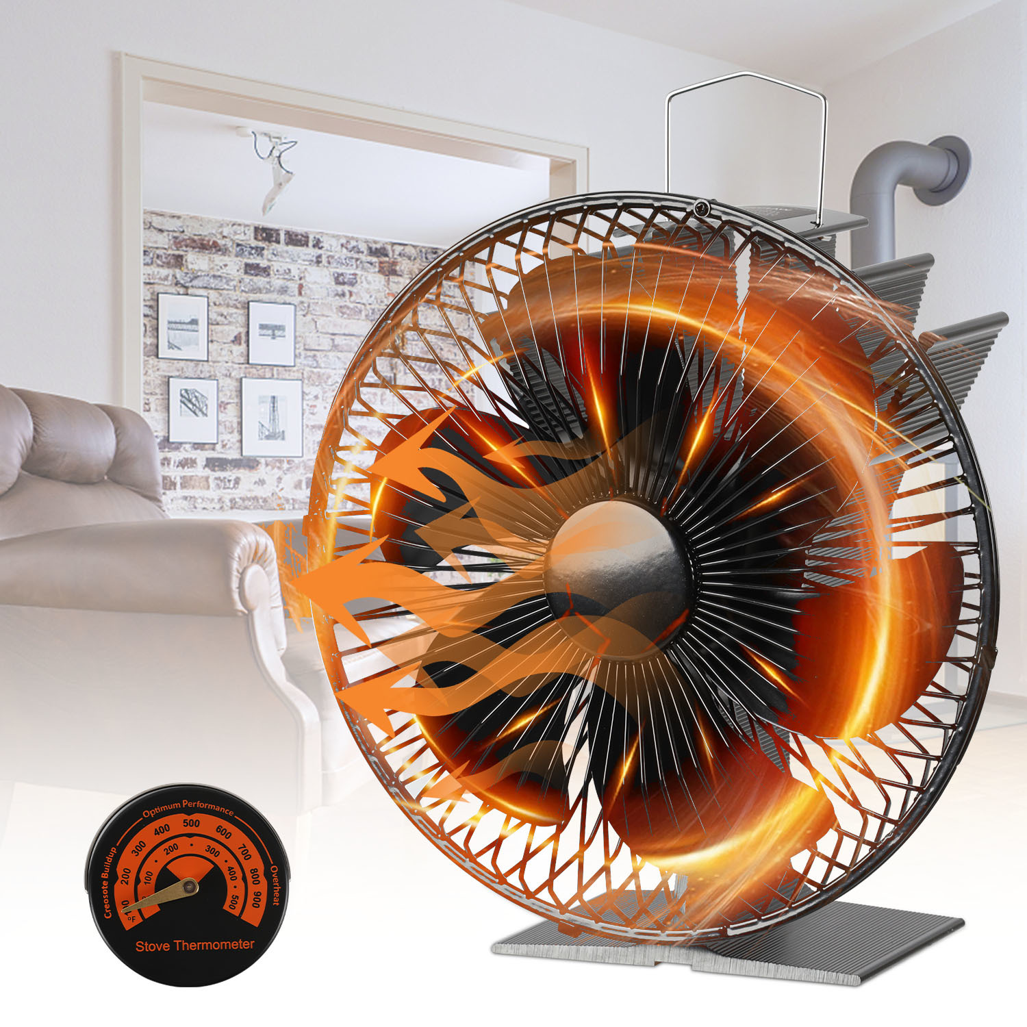 Tolletour Kaminofen Ventilator Herd Lüfter Gebläse Stromloser Holzbrenner Ofenventilator