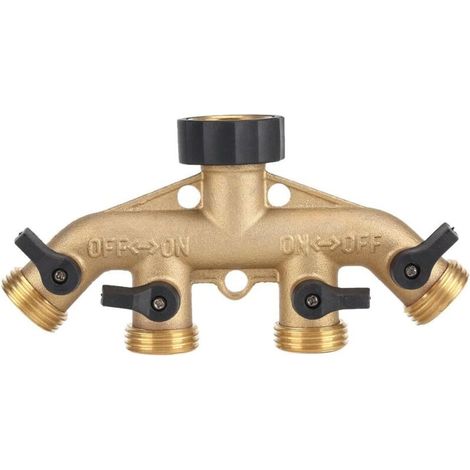 Robuster 3/4"-messing-4-wege-schlauchverbinder, Schwanenhals-verteileradapter, Schlauchabsperrventil-anschluss Für Garten Und Rasen - Rw