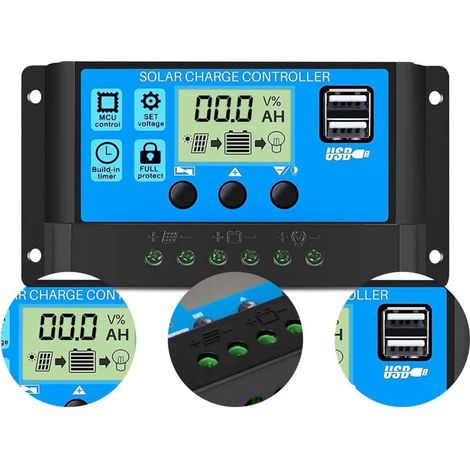 Solarpanel-laderegler, Pwm, 12 V/24 V, 30 A, Lcd-bildschirm, Doppel-usb-anschluss