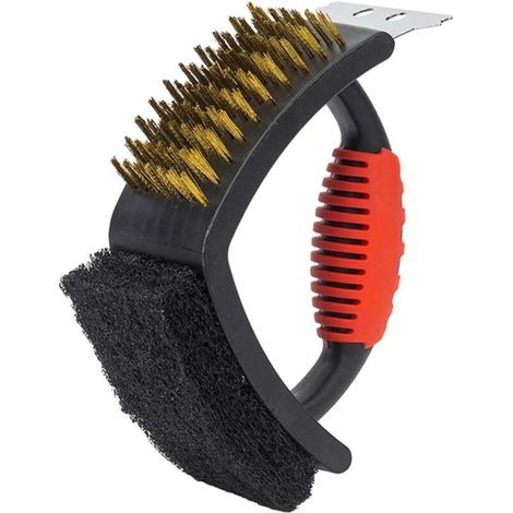 Fireplus 3-in-1 Grillreinigungsbürste – Grillreinigungszubehör – Bürste, Schaber Und Scheuerschwamm – Für Grills Und Holzkohle-, Gas- Oder Elektrokochfelder