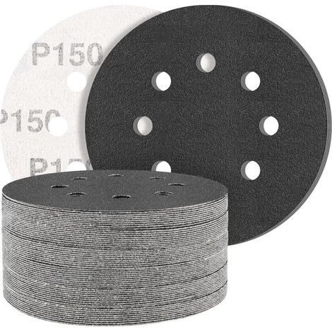 Packung Mit 10 Blatt Siliziumkarbid-schleifpapier (125 Mm Körnung, 150), Profiqualität, Rund, 8 Löcher, Für Nass- Und Trockenbearbeitung. Ideal Für Metall- Und Automobilanwendungen.