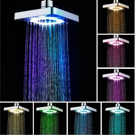 7-farbiger Led-duschkopf, Quadratischer Led-duschkopf Mit 7 Farbwechseloptionen, Beleuchteter Duschkopf Für Das Badezimmer