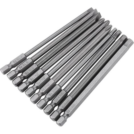 Ein Set Aus 10 Bst-magnetschraubendreherbits, 1/4 Zoll Sechskantschaft, 100 Mm Lang (schlitz- Und Kreuzschlitzkopf).