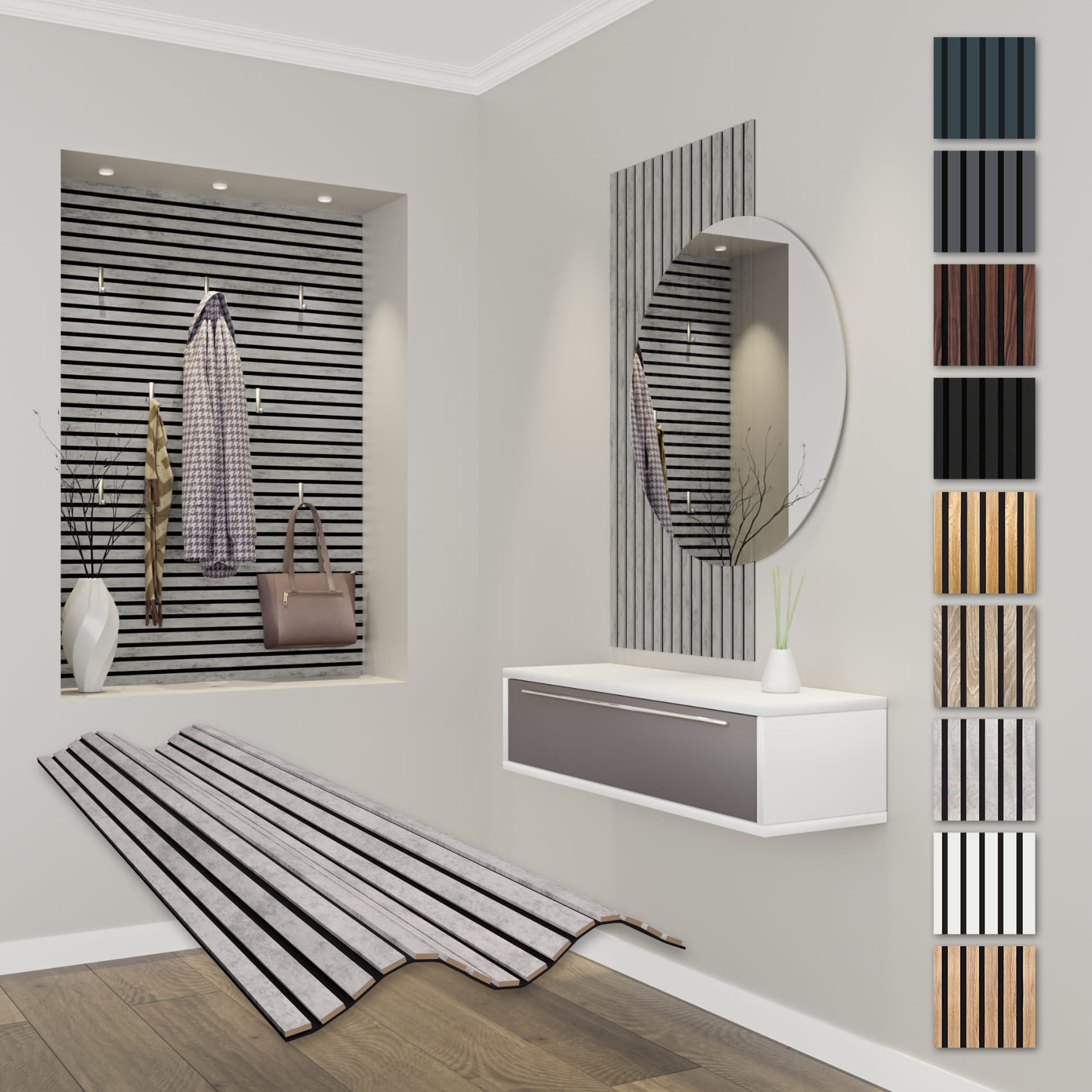 Hexim Lamellen Akustikpaneele Comfort 0,83 M² Mdf Holz Flexible Wandpaneele 138,5x60cm Wandverkleidung Schalldämmend (1x 1,18 Meter - 0,708 M², Chicago Concrete)
