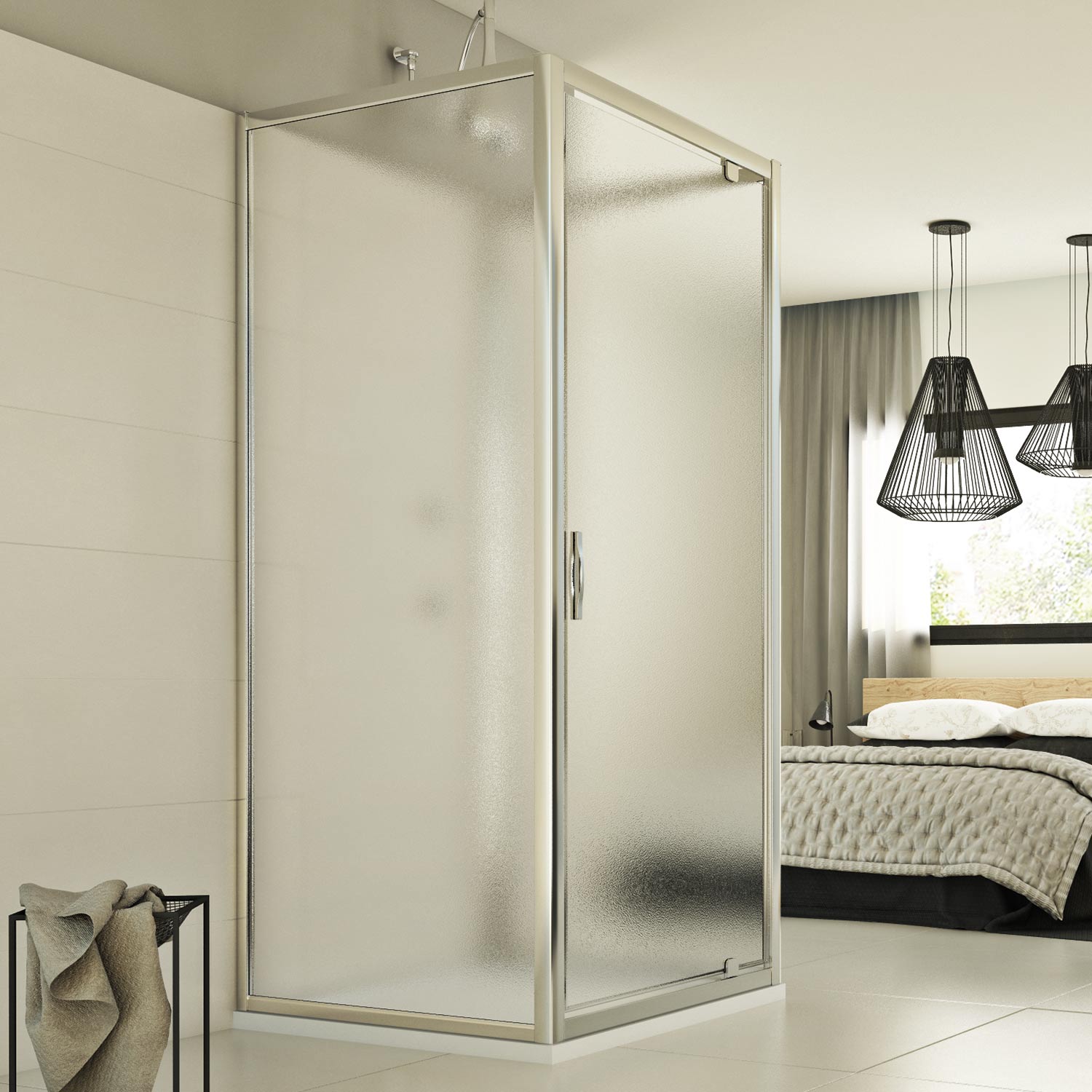 Duschkabine 3-seitig Strukturglas H 198 Mod. Cristal Trio 1 Tür 80x80x80 Öff. 80 Cm
