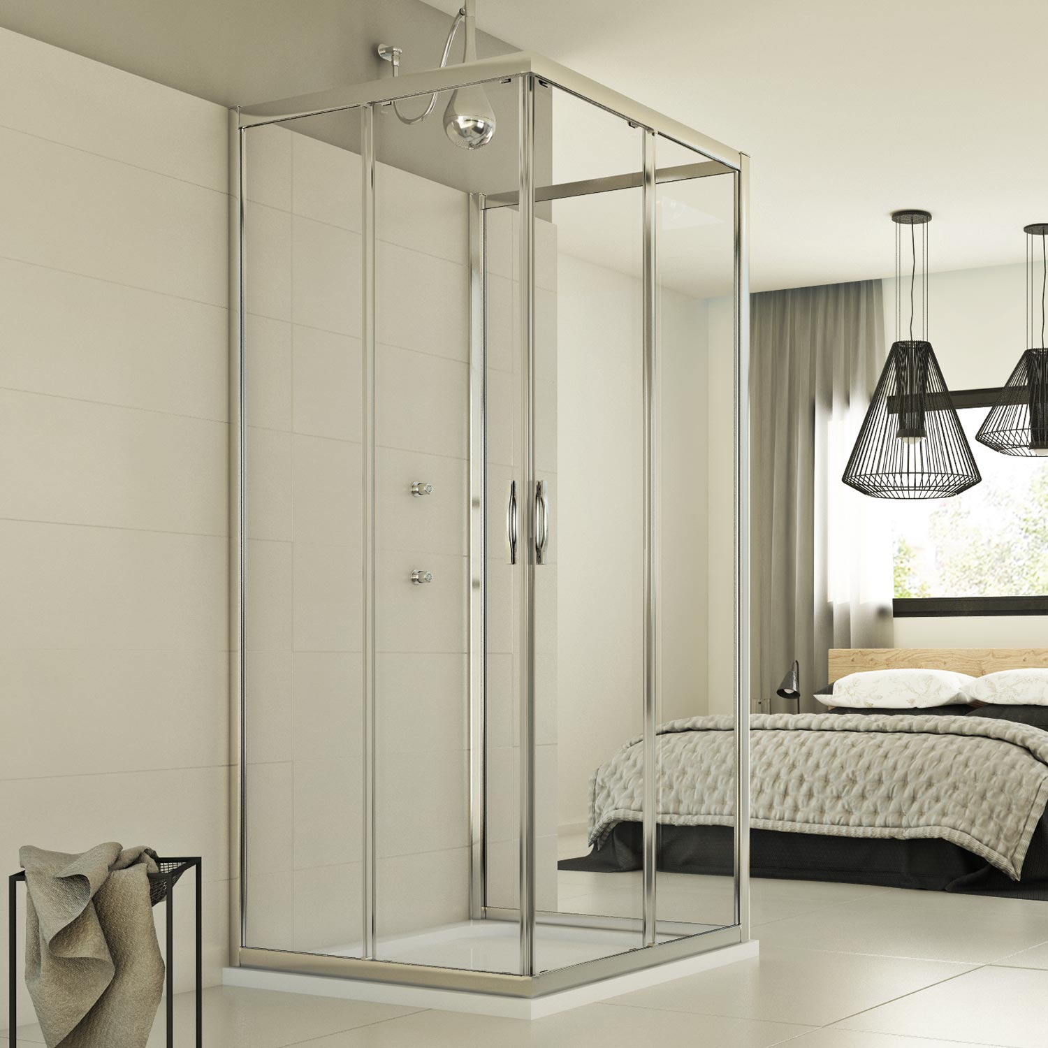 Schiebeduschkabine 3-seitig Klarglas H 198 Mod. Evolution Trio 75x72x75 Cm