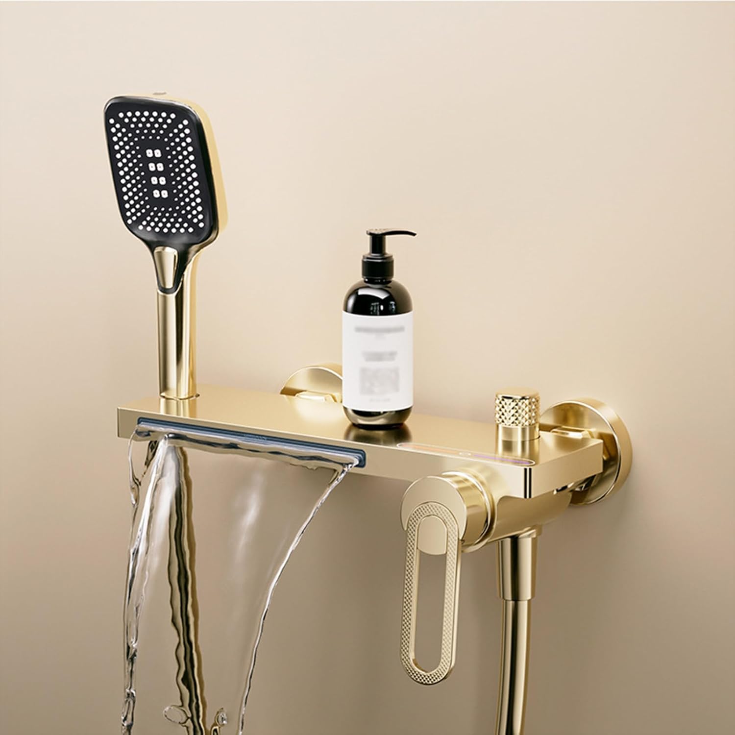 Wandmontierte Wasserfall-duscharmatur – Mit Warm-/kaltwassermischer – Kompatibel Mit Badewannen (gebürstetes Gold)