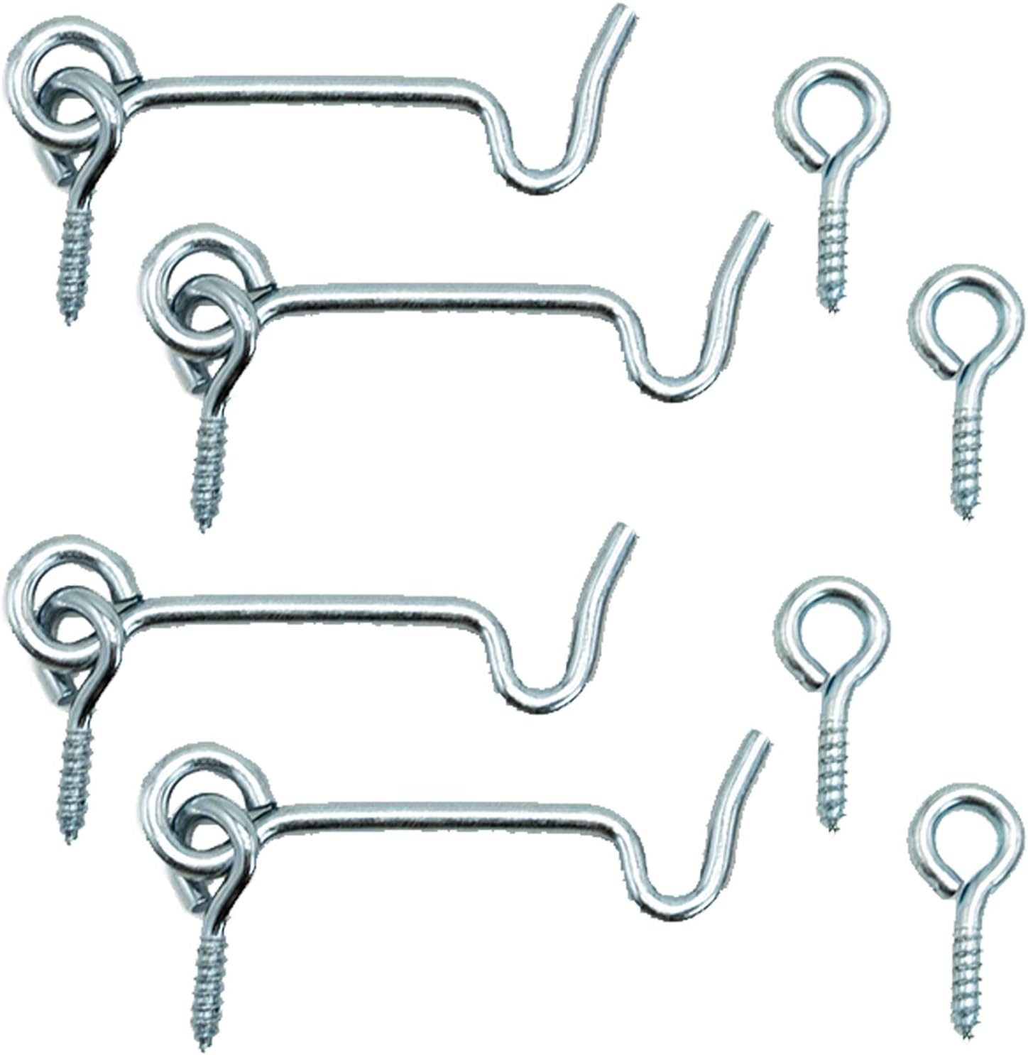 Set Mit 4 Sturmhaken Mit Holzgewinde Für Fensterläden, Tore Und Türen, Verzinkte Metallhaken Und Ösen
