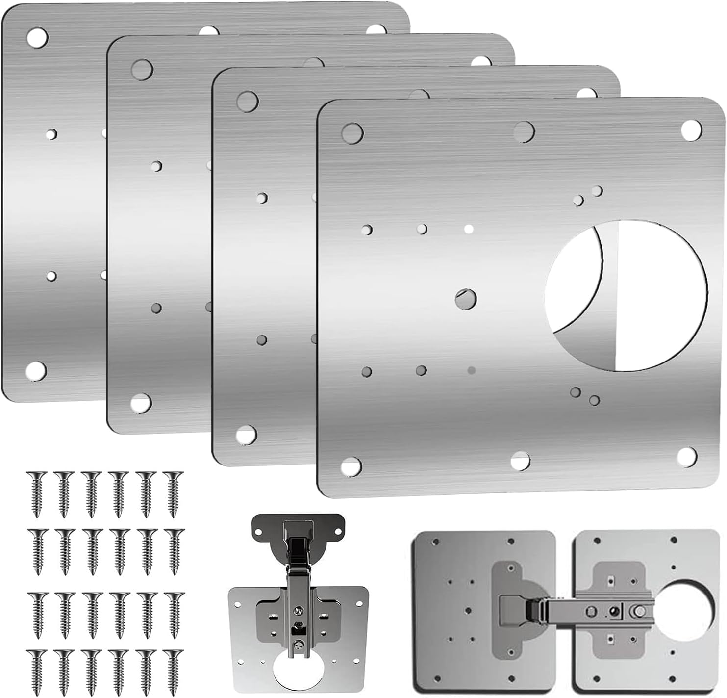Scharnierreparaturplatte Für Schränke, 9x9cm Einschraub-scharnierreparaturclips Mit Loch, Edelstahl Mit Befestigungsschrauben Für Holzmöbel, Küche, Schrank (4)