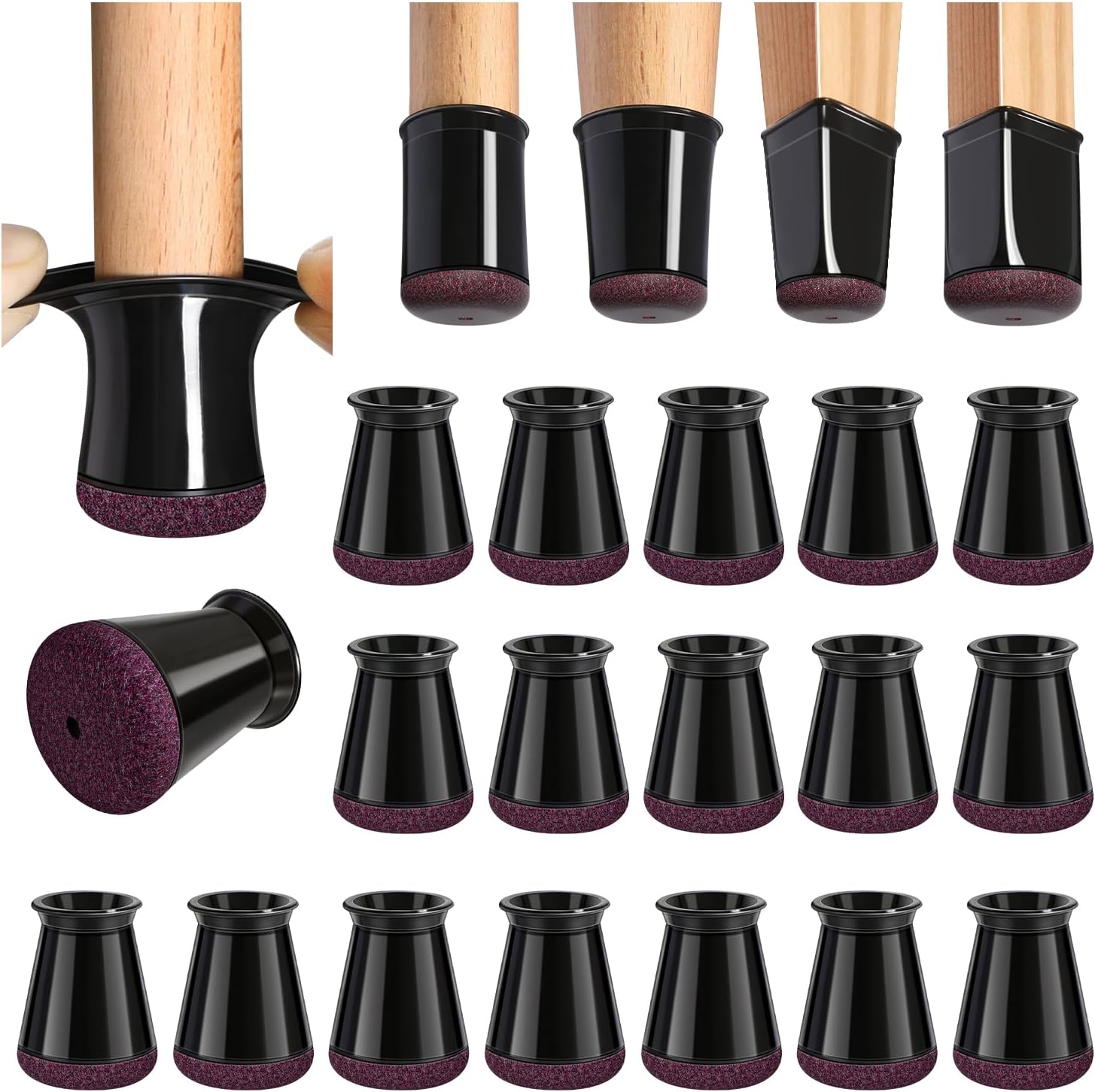 Stuhlbeinschoner, 32 Kleine Schwarze Silikon-bodenschoner Mit Filzfutter, Stuhlbeinkappen, Silikon-stuhlbeinkappen, Durchmesser 14–20 Mm