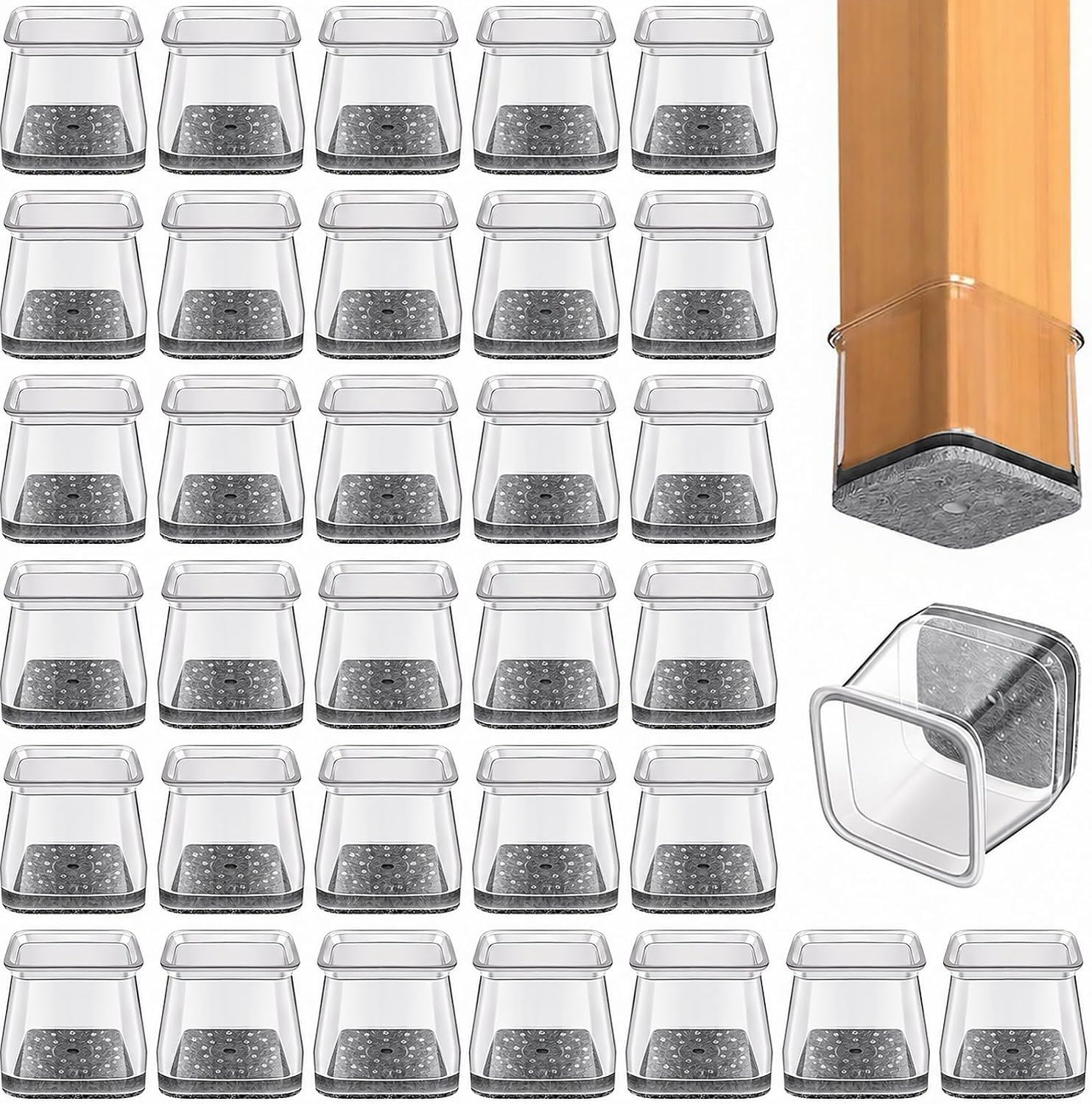 32 Stück Quadratische Stuhlbeinschoner, Silikon-stuhlbeinschoner, Anti-rutsch-pads Für Hartböden, Holz, Fliesen, Schützen Böden Und Kratzer (passend Für 26-36 Mm)