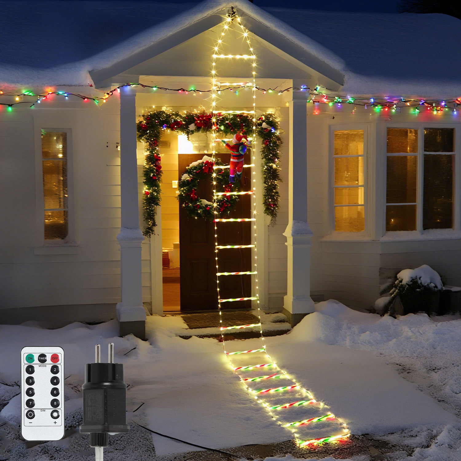 Jiubiaz Led Weihnachtsmann Leiter 3 M, 338 Leds, 8 Lichtmodi, Fernbedienung, Timer, Warmweiß