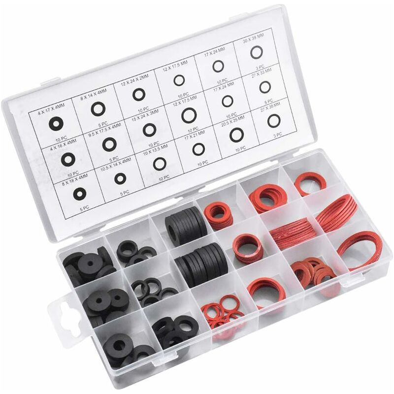 141-teiliges Unterlegscheiben-set Aus Gummi Und Fasern – 18 Größen – Für Sanitär-, Automobil- Und Maschinenbauanwendungen – Wasser- Und Verschleißfest
