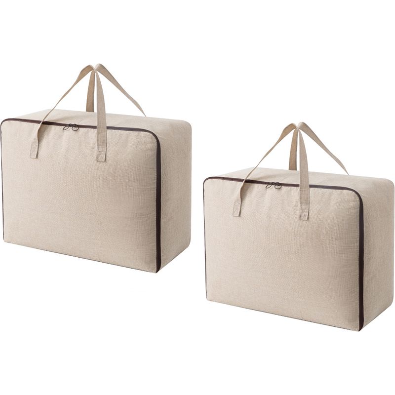 Set Aus Zwei Dreiseitigen Aufbewahrungstaschen Mit Reißverschluss Und Tragegriffen, Geeignet Für Umzüge Oder Die Aufbewahrung Von Winterkleidung, Beige