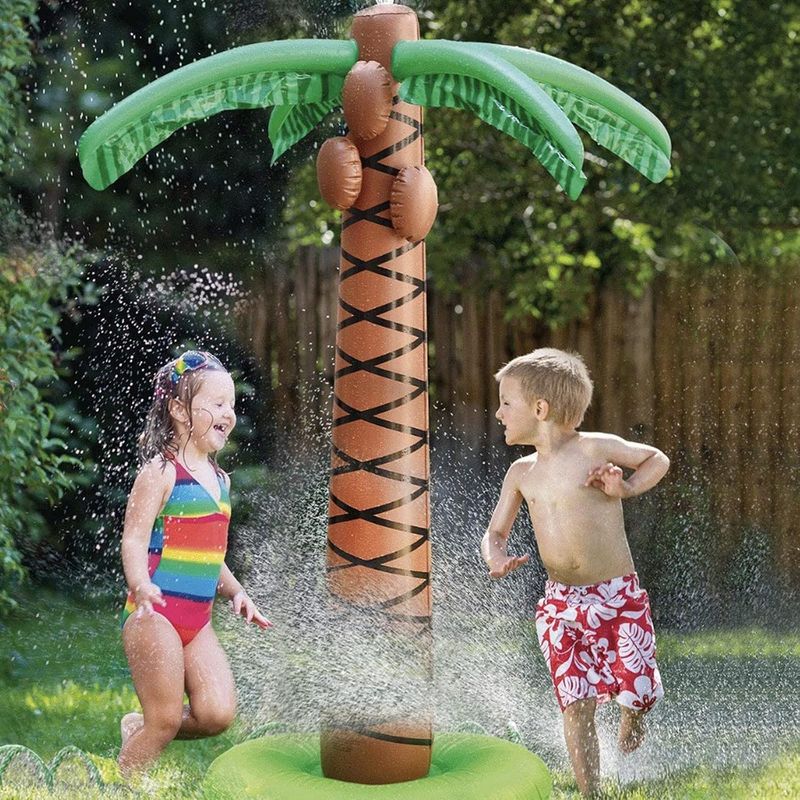 Aufblasbarer Palmen-wassersprinkler (155 Cm) – Wassersprinkler Für Kinder – Ideal Für Strand Und Garten – Einfach Im Sommer Zu Bedienen