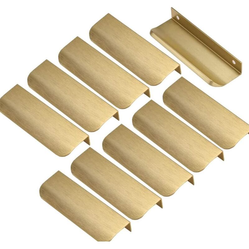 Set Mit 10 Unsichtbaren Möbelgriffen In Gold – 96 Mm Lochabstand – Aluminiumlegierung – Für Schränke Und Schubladen – 10 Stück