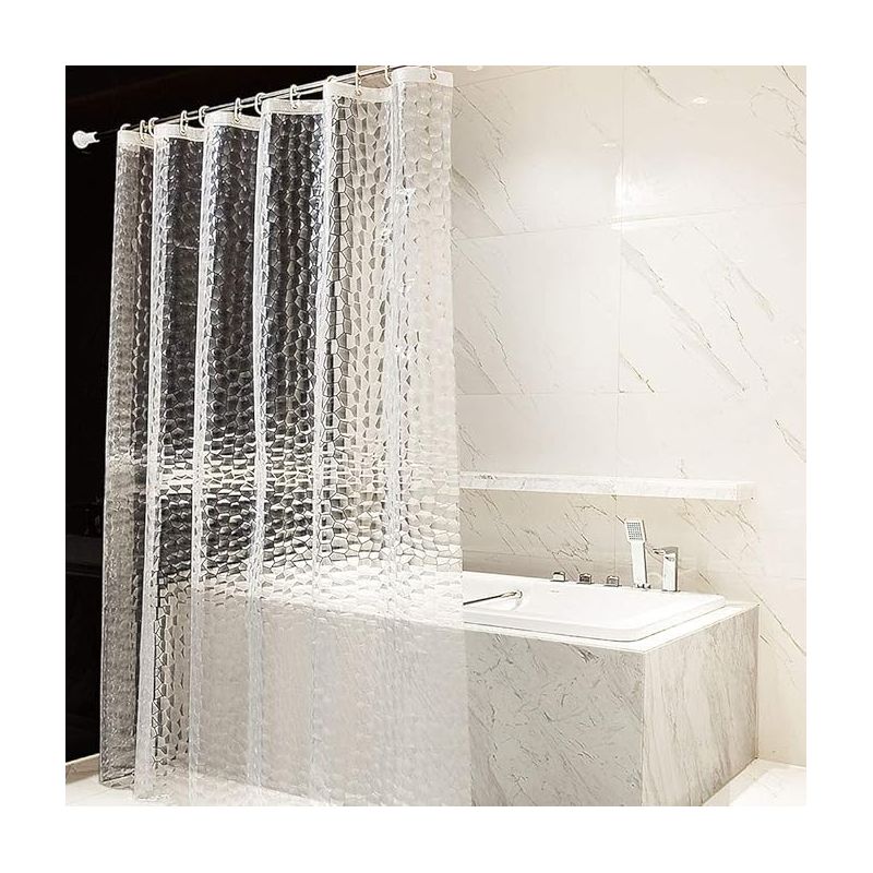 Anti-schimmel-duschvorhang 180 X 200 Cm, Halbtransparent, 0,18 Mm Dickes, Wasserdichtes Eva-material, Waschbarer 3d-duschvorhang Mit 12 Ringen, Pvc-frei