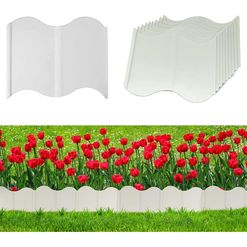 Gartenrandleiste 14 X 16 Cm, Set Mit 20 Ineinandergreifenden Randleisten Für Die Gartengestaltung, Weißer Kunststoff, Kein Ausgraben Erforderlich