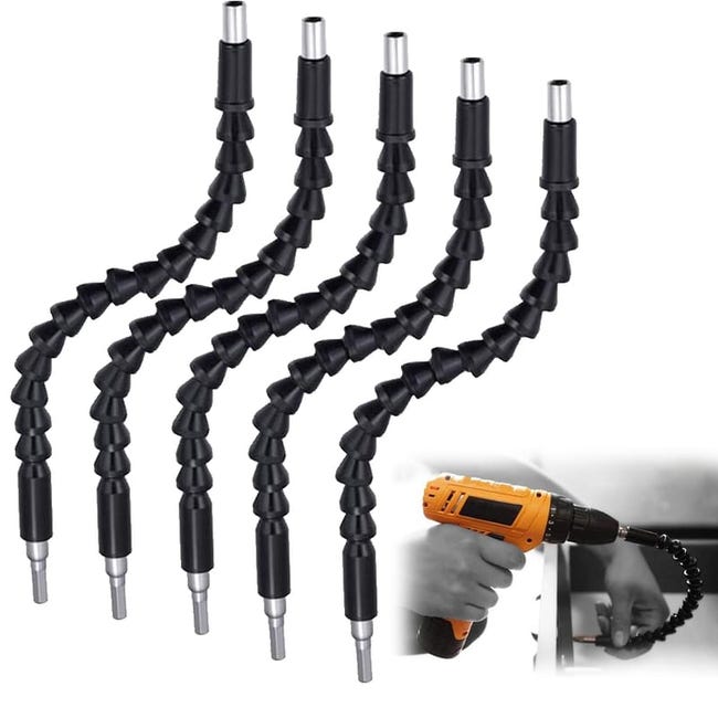 5-teiliges Bohrmaschinen-adapterset – Universelle Flexible Stange – Flexible Bohrmaschinenverlängerung – 295 Mm – Schwarz