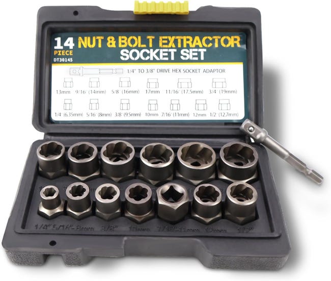 Set Mit 14 Ausdrehern Und Muttern, Schraubenausdreher Mit Sechskantadapter, Mutternabzieher