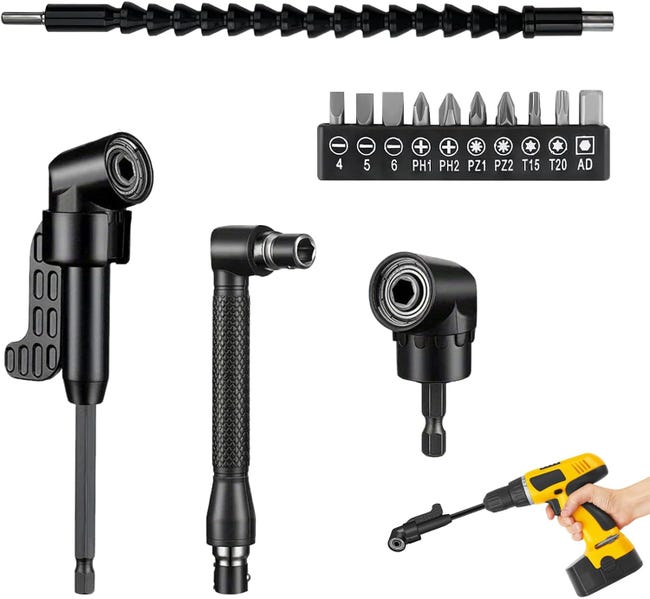 14-teiliges Winkelschraubendreher-set Mit 1/4"-sechskantschaft-verlängerungsstange, Winkelbohraufsatz Und 105°-flexibler Schraubendreherverlängerung