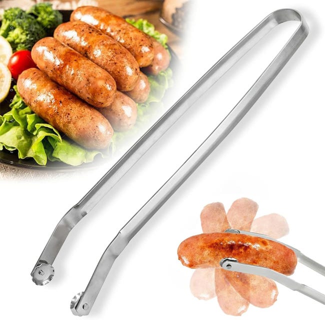 Drehbarer Wurstwender Zum Grillen Und Wenden, Küchenzange Aus Edelstahl, Kochzange Mit Langem Griff Zum Wenden