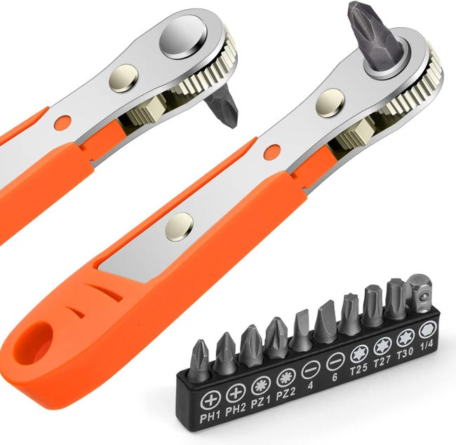 Ratschenschraubendreher, Magnetischer Schraubendreher, 1/4"-mini-ratschenschlüssel, Drehmomentstarker 1/4"-mini-ratschenschraubendreher Mit Versetzter, Umkehrbarer Spitze, Reparaturwerkzeuge