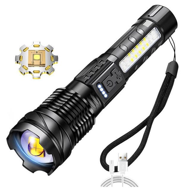 Extrem Leistungsstarke Led-taschenlampe, Usb-aufladbar, 7 Modi, Taktische Taschenlampe Mit Clip Für Camping, Wandern Und Notfälle