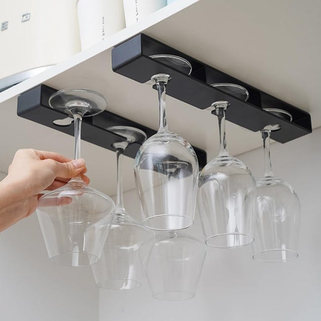 Set Mit 2 Hängenden Weinglashaltern – Wandmontiertes Weinglasregal, Geeignet Für Küche, Bar, Restaurant (schwarz)