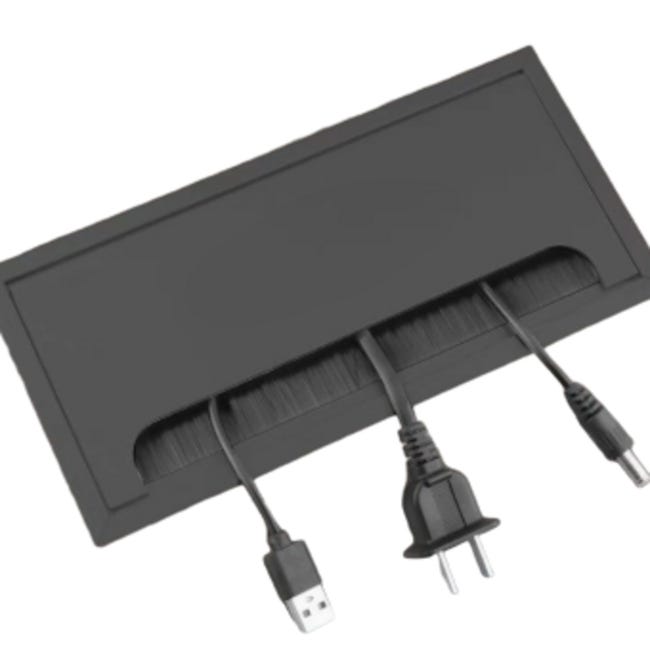 Rechteckige Kabeldurchführung Aus Aluminiumlegierung (mit Bürste) – Schwarz (80 X 160 Mm) – Kabeleinführungsabdeckung Fürs Büro