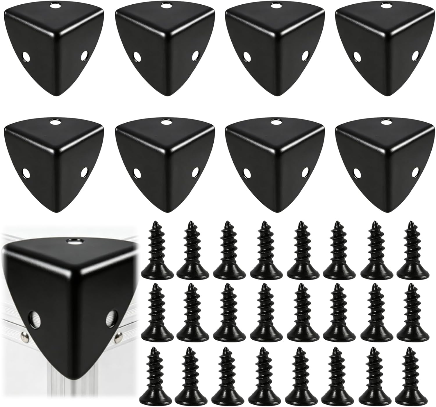 Set Mit 8 Rostbeständigen Schwarzen Metall-tischeckenschützern (23 × 23 × 23 Mm) — Schrauben Inklusive