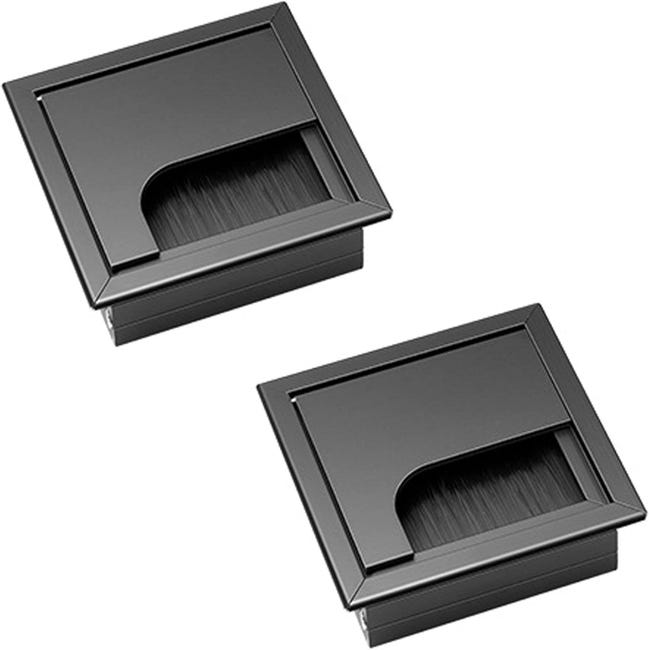 Versenkte Kabeldurchführungen Für Schreibtische, 2 Stück, Aluminiumlegierung, 80 Mm X 80 Mm, Mit Bürstendichtung Für Büroaufbewahrung Und -organisation