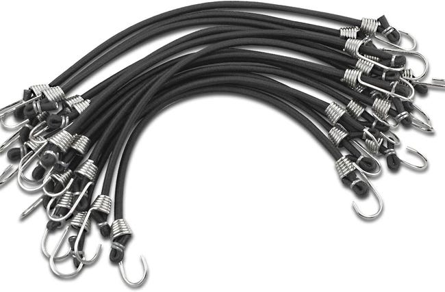 15er-pack Robuste Gummiseile Mit Haken, Mini-gummiseile Für Camping, Gepäck, Dachgepäckträger, Zelte, Planen, Fahrräder, 25 Cm, Schwarz