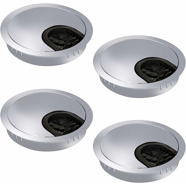 Set Mit 4 60-mm-kabeldurchführungen, Bürokabeldurchführungen, Bürokabeldurchführungen Mit Einfachen Bürsten Für Tische/arbeitsplatten, Metall