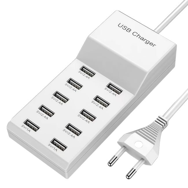 50-w-multi-usb-ladegerät, 10-port-ladestation, Einzelport 5 V/2,4 A/1 A, Usb-netzteil Für Iphone, Ipad, Samsung, Galaxy, Pixel – Weiß