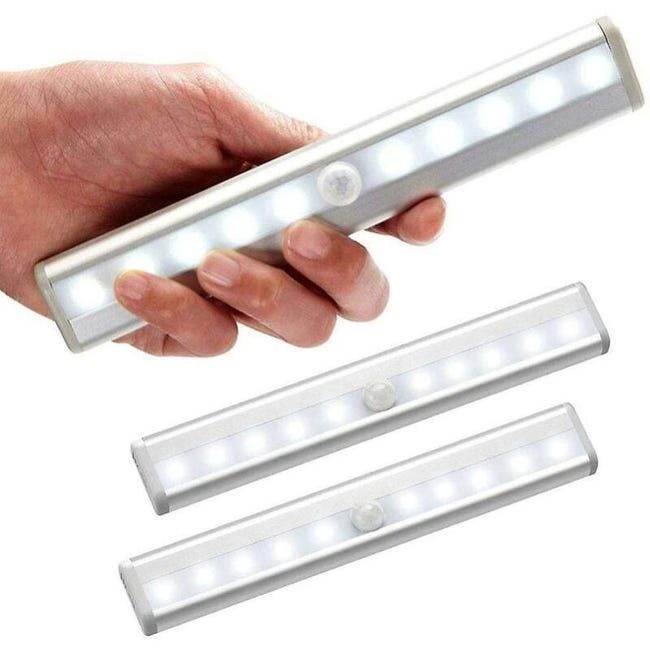 Set Mit 3 Led-bewegungsmeldern Für Den Innenbereich, Schrankbeleuchtung Mit 10 Kabellosen Led-strahlern, Batteriebetriebene Leds Mit Magnetstreifen