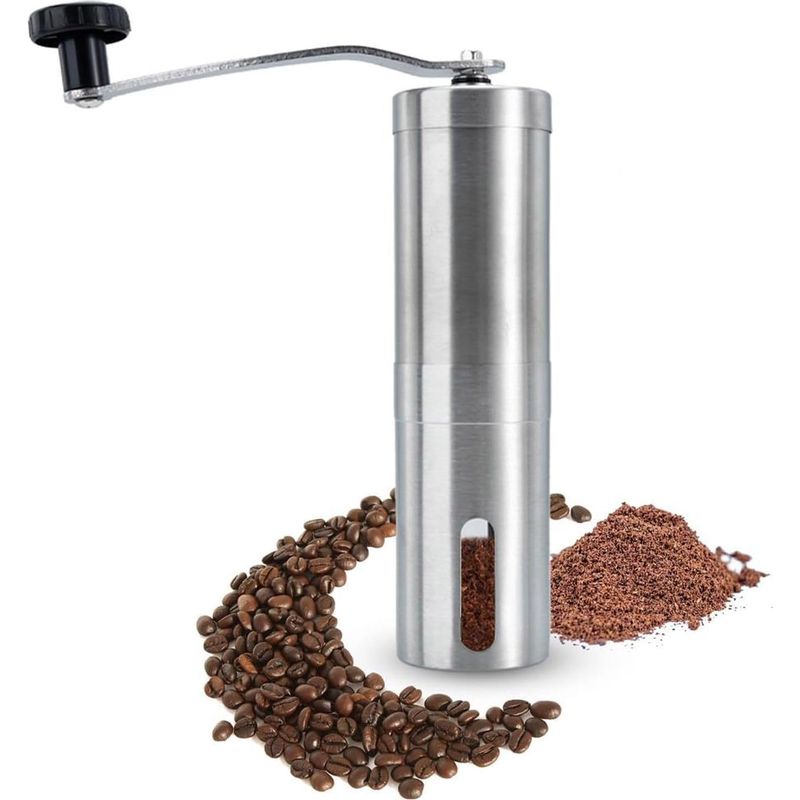 Manuelle Kaffeemühle Aus Silberfarbenem Edelstahl – Manuelle Mühle Mit Stufenlos Einstellbarem Mahlgrad Für Kaffee Und Espresso Von Hand