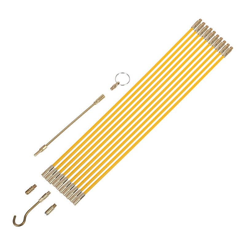 33 Cm X 10-teiliges Kabelzieher-set Aus Fiberglasstäben, Einziehbares Installationsset Für Kunststoffummantelte Kabel, Gelb, Ein Set
