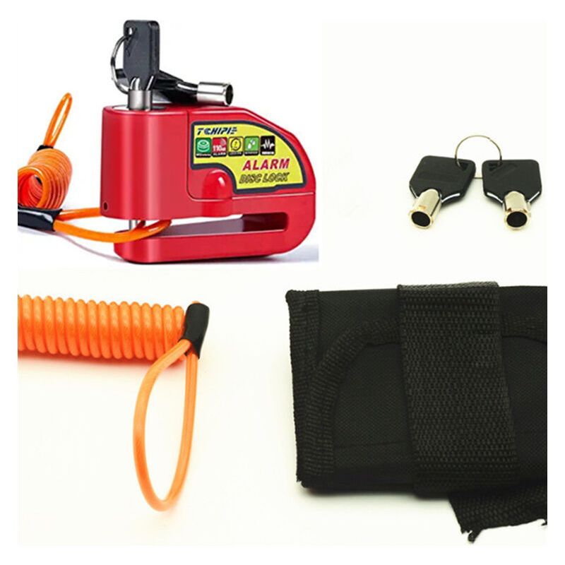 Motorrad-bremsscheibenschloss Mit 110 Db Alarm, Geeignet Für Motorräder/fahrräder/roller, 2 Schlüssel, 1,5 M Alarmkabel, Rot