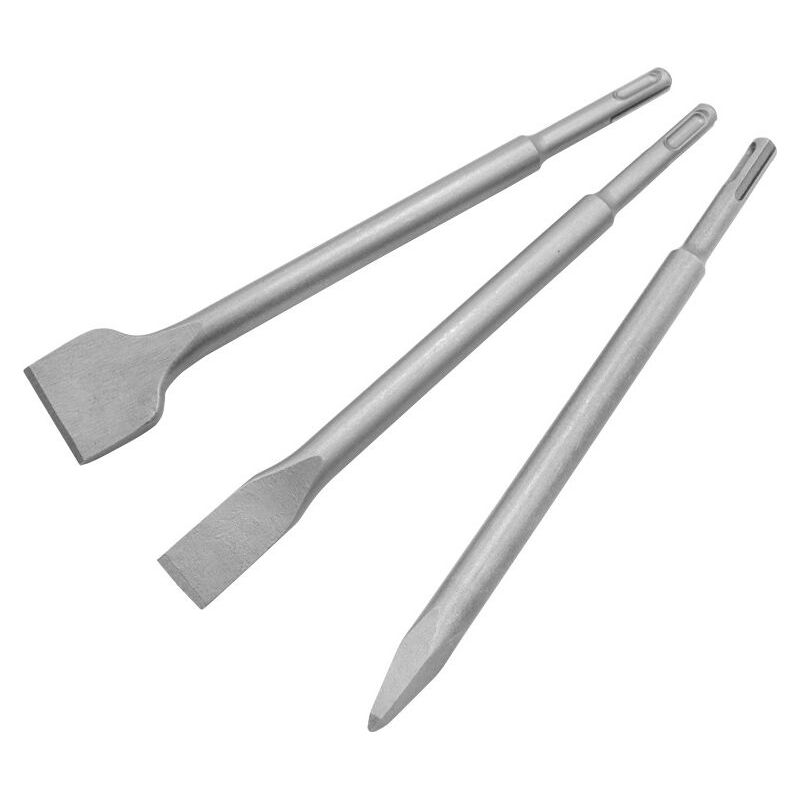 3-teiliges Sds Plus Meißelset (für Beton Und Mauerwerk, Zubehör Für Schlagbohrmaschinen) Mit Drei Runden Griffen (14250 Spitz Flach 40 Breit)