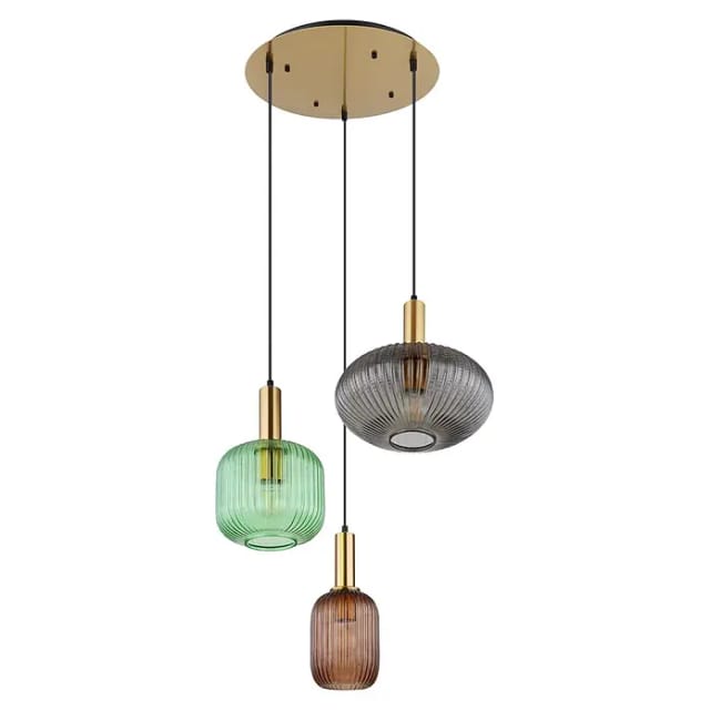 Pendelleuchte normy aus Rillenglas bunt mit 3 Glasschirmen, ø 55cm