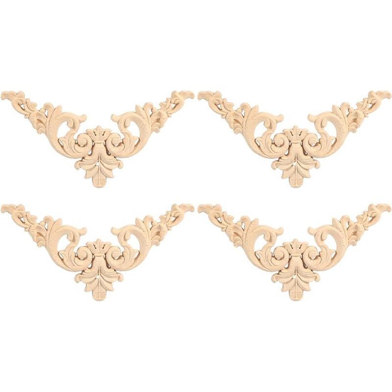 4 Stück Vintage-applikationen Aus Geschnitztem Holz Im Europäischen Stil, Unbemalt, Für Schränke, Möbel, Fenster, Spiegel, Türen, Handgefertigte Ornamente (12 X 12)