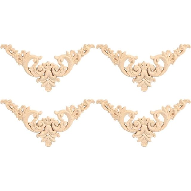 4 Stück Vintage-applikationen Aus Geschnitztem Holz Im Europäischen Stil, Unbemalt, Für Schränke, Möbel, Fenster, Spiegel, Türen, Handgefertigte Ornamente (12 X 12)