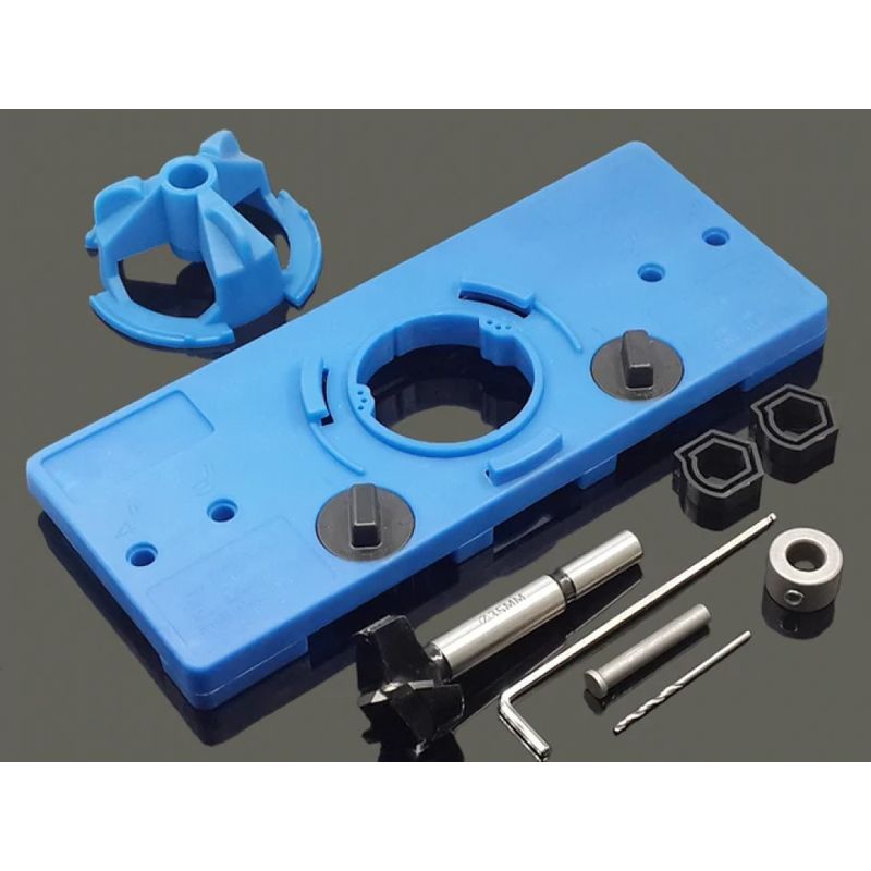 Unsichtbare Scharnierbohrschablone, 35-mm-scharnierlochschablone, Bohrführung Mit Anschlagring, Positionierungsstange Und Bohrschlüssel Für Die Holzbearbeitung – Blau