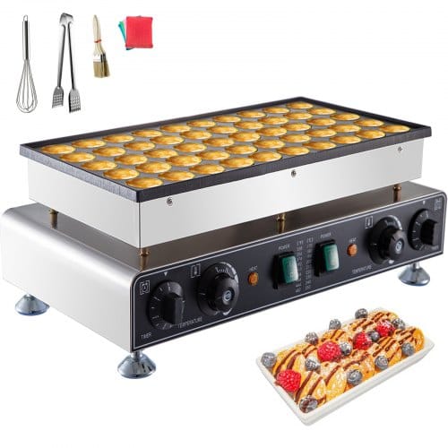 Vevor Waffelmaschine Np-543 50 Waffelautomat 1,7 Kw Waffeleisen Pfannkuchensmaschine 533 X 304 X 203 Mm Waffel Maker, Einzelne Größe Φ 45 X 10 Mm Edelstahl Küchengeräte Mini Pfannkuchensmaschine