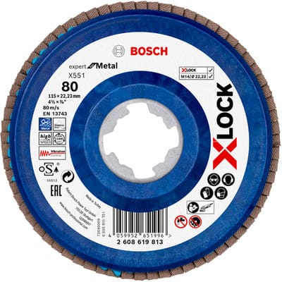 Bosch - X-LOCK-Fächerschleifscheibe X551, Expert for Metal, k: 80, 115 mm - 2608619813