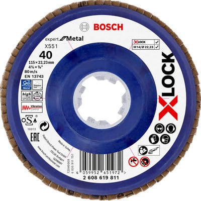 Bosch - X-LOCK-Fächerschleifscheibe X551, Expert for Metal, k: 40, 115 mm - 2608619811