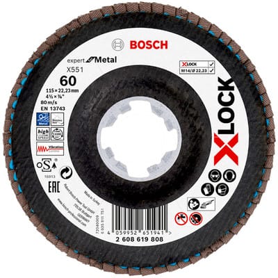 Bosch - X-LOCK-Fächerschleifscheibe X551, Expert for Metal, k: 60, Scheibend.: 115 mm - 2608619808